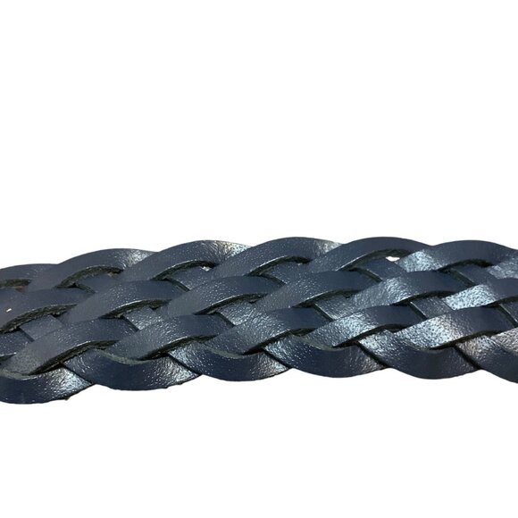 Vtg Ribco Blue Braided Woven Leather Belt Gold Buckle Adjustable Waist up to 36" - Picture 4 of 5